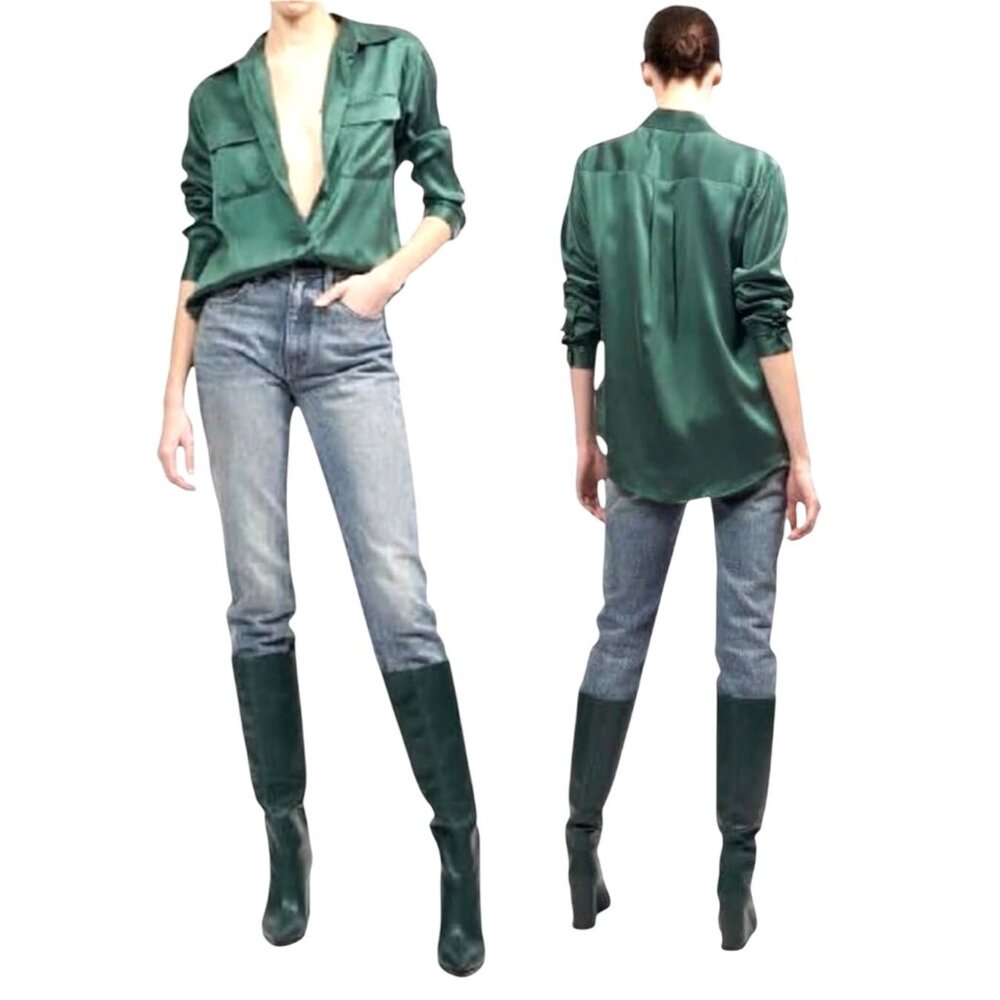 Equipment June Bug Emerald Green Button-Up Blouse Size Small